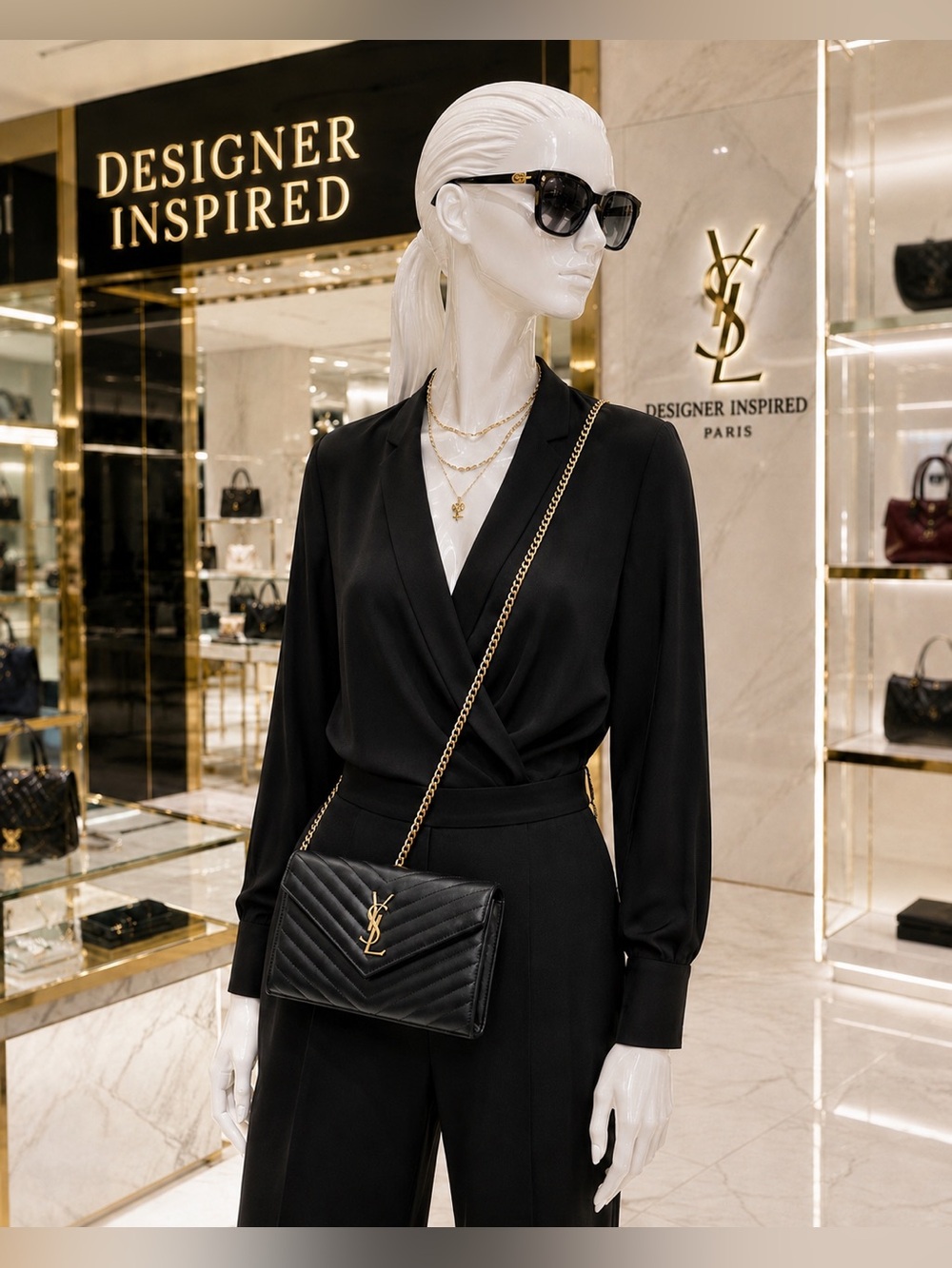 Boutique Luxe | Quilted Leather Crossbody Wallet on Gold Chain